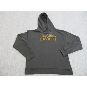 Cavalli Class Hoodie Mens Large Black Gold Rhinestone Pullover Logo‎ Sweatshirt
